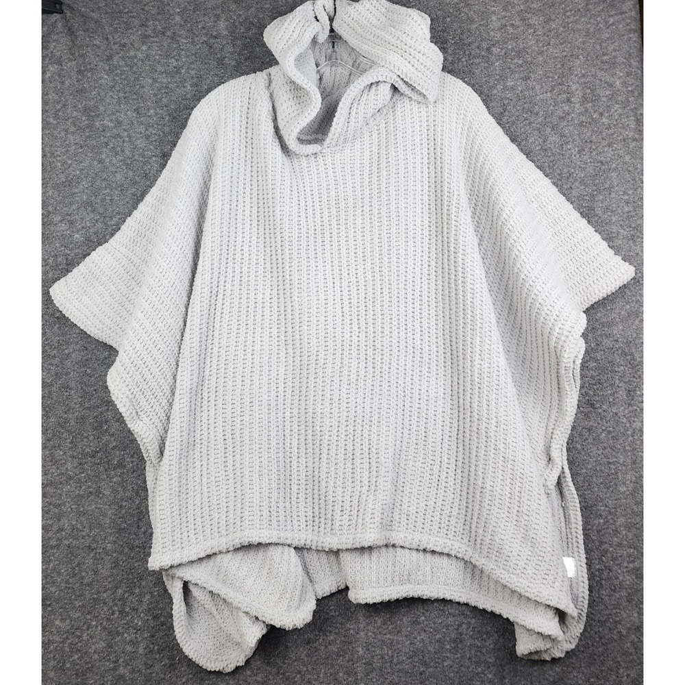 Coco + Carmen Poncho Women O/S Gray Ribbed Chenille Knit Cowl Neck Cozy Wrap NWT
